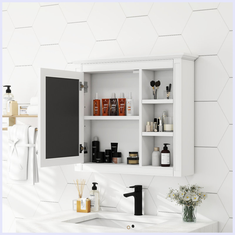 Armoire de rangement murale moderne avec miroir, Blanc
