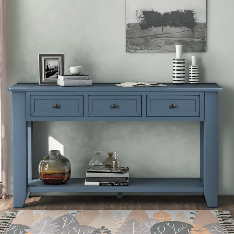 Shauney 55'' Console Table 55'' Modern Console Table Sofa Table with 3 Drawers and 1 Shelf, Navy