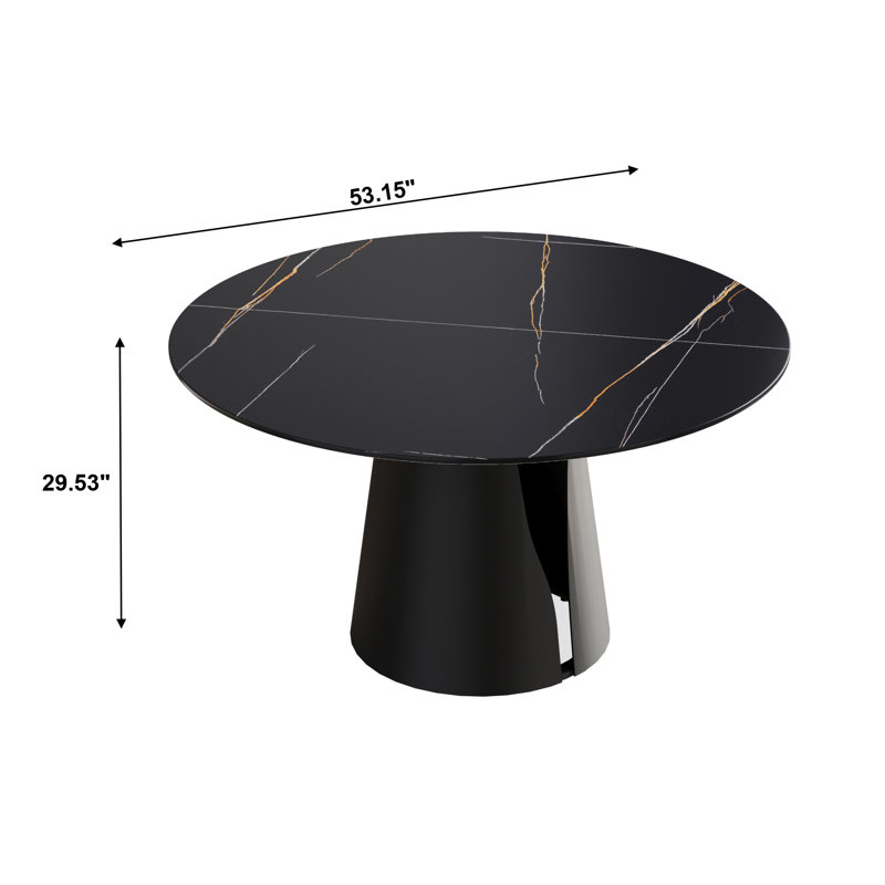 Table de salle à manger moderne 53,15 po en pierre artificielle ronde en acier au carbone pouvant accueillir 6 personnes avec 6 chaises