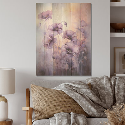 Violet Veil Delicate Poppies Moment I - coquelicots, art sur bois de pin naturel