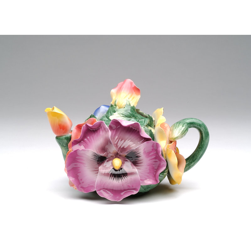 Fine Ceramic Pansy Floral Teapot- 5"H 