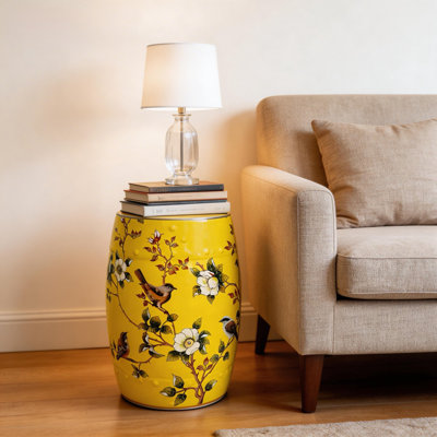Tabouret en céramique fleur et oiseau