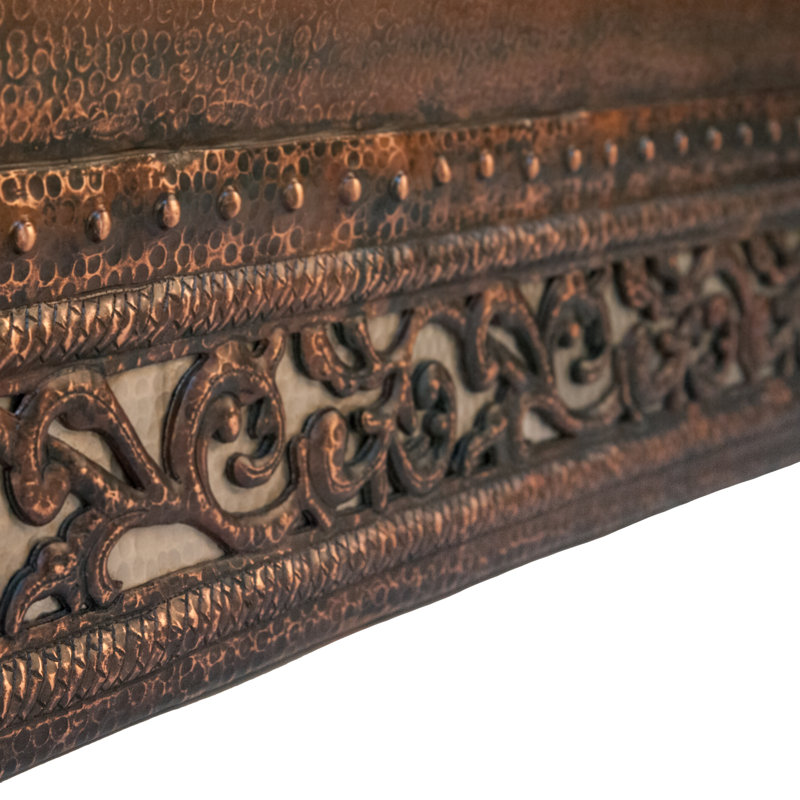 67" Hammered Copper Double Slipper Bathtub with Scroll Base and Nickel Inlay