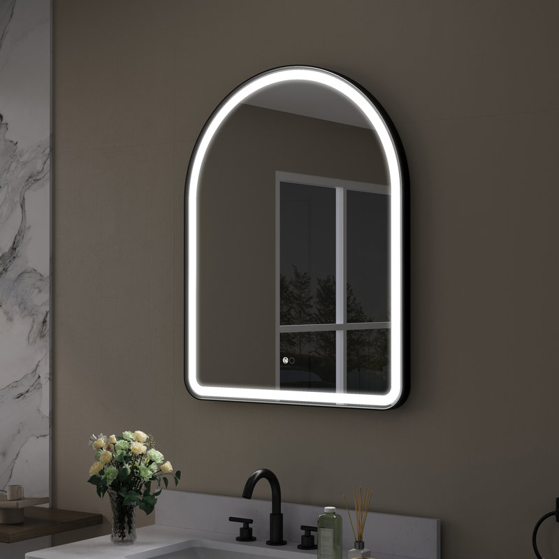 Miroir mural de salle de bain à DEL avec fonction mémoire, 36 po x 28 po, Noir mat