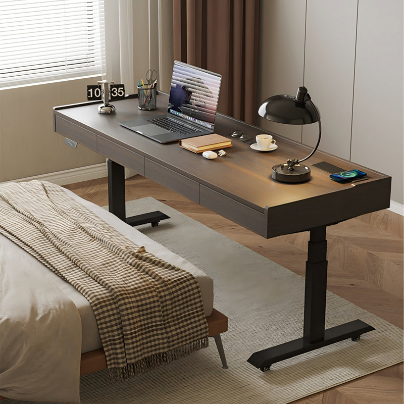 Bureau debout électrique en bois massif 90,55 "brun, H 54,33 po x l 90,55 po x P 27,56 po