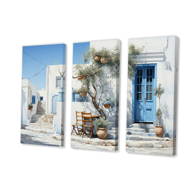 «Grèce Cycladic Harmony IV» sur toile, reproduction de 3 pièces, H 40 po x l 60 po x P 1 po