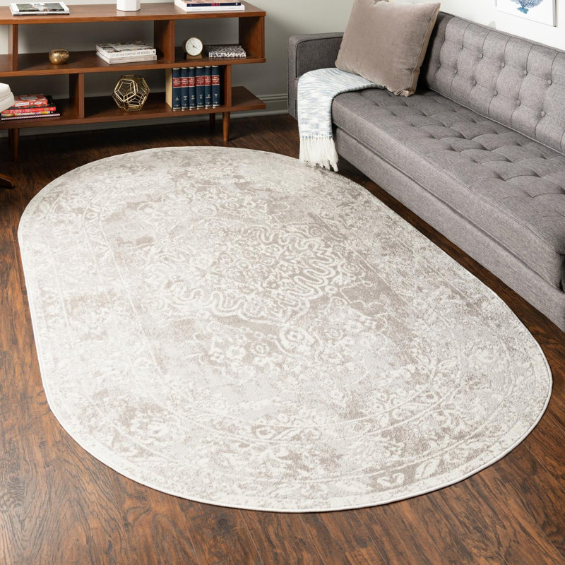 Audres Oriental Gray/Ivory Area Rug, Oval 7'10" x 10'