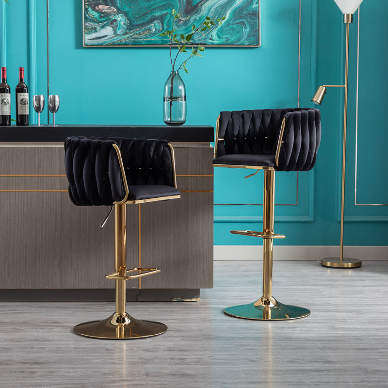 Swivel Height Adjustable Bar Stool Set of 2, Black