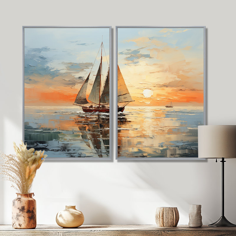 Minimalisme, voilier, rythme, transport, H 36 po x l 48 po, Impression encadrée flottante, Argent argent