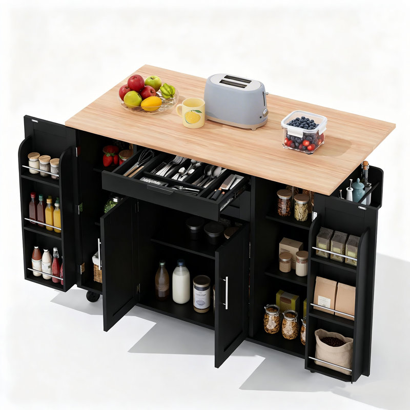 Wood Kitchen Island, Black