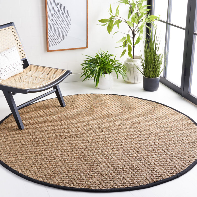 Auckland Natural/Black Area Rug, Round 7'