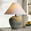 Lampe de table fabriquée à la main en grès avec abat-jour en lin - Lampe rustique décorative de style campagnard avec ampoule incluse