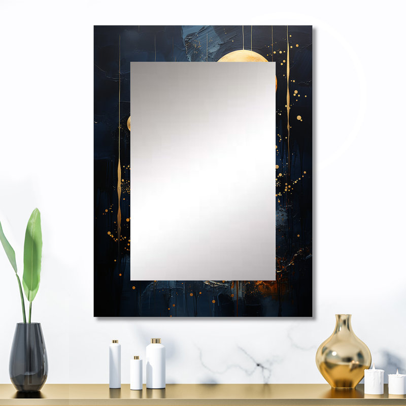 Lune bleue et or Céruléen Rêves de C présentation - miroir lune, miroir mural bleu unique, impression d'art en métal