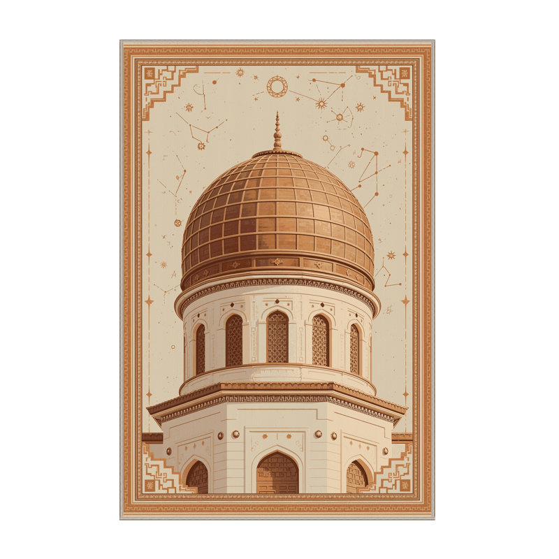 Tapis oriental doux et moelleux à motif oriental dôme observatoire beige - reliure beige, 5 x 8