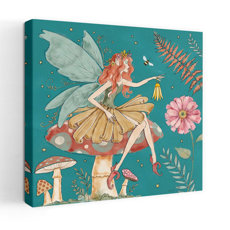 Garden Fairies Blue Iii, art contemporain, H 18 po x l 18 po