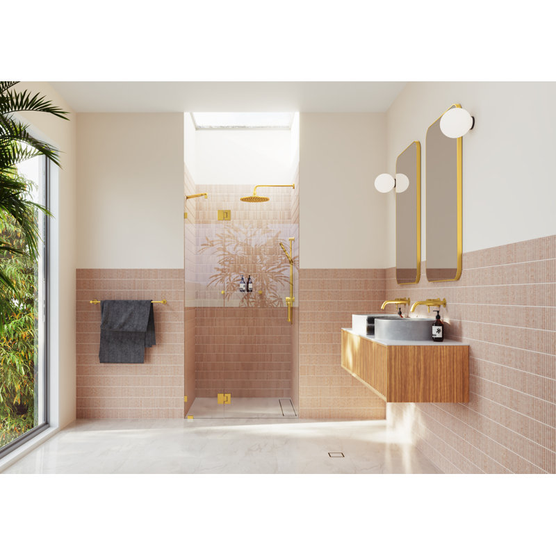 Halo 41.25 in. x 78 in. Frameless Glass Hinge Shower Door, Satin Brass