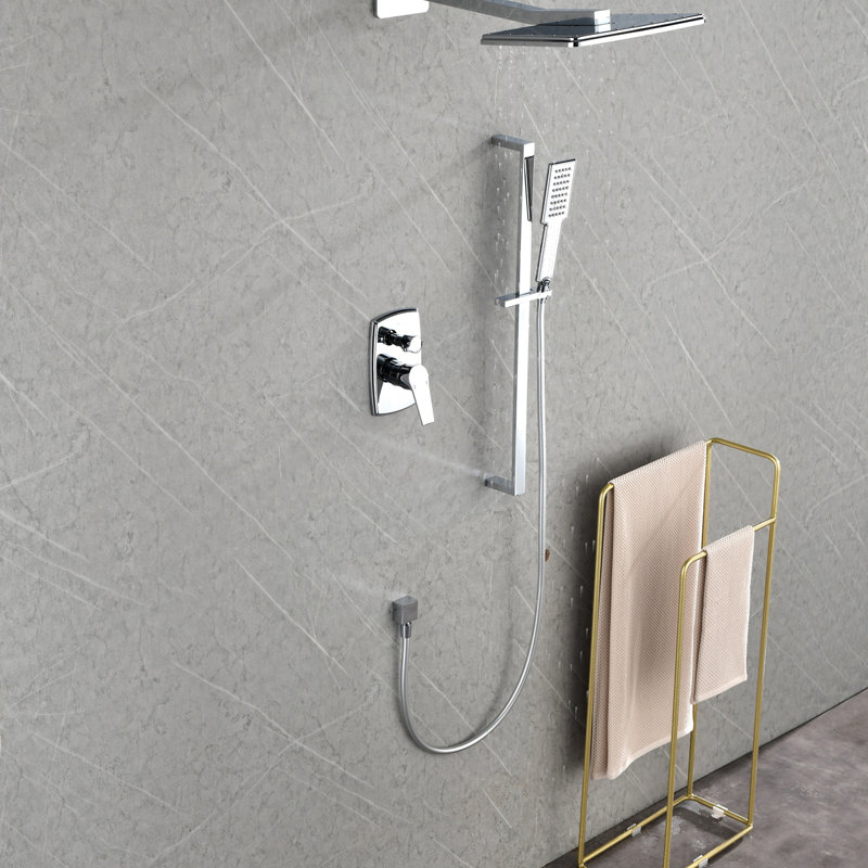 Système de douche avec pomme de douche, douche à main, barre coulissante, bras de douche, tuyau, garniture de valve et poignées à levier