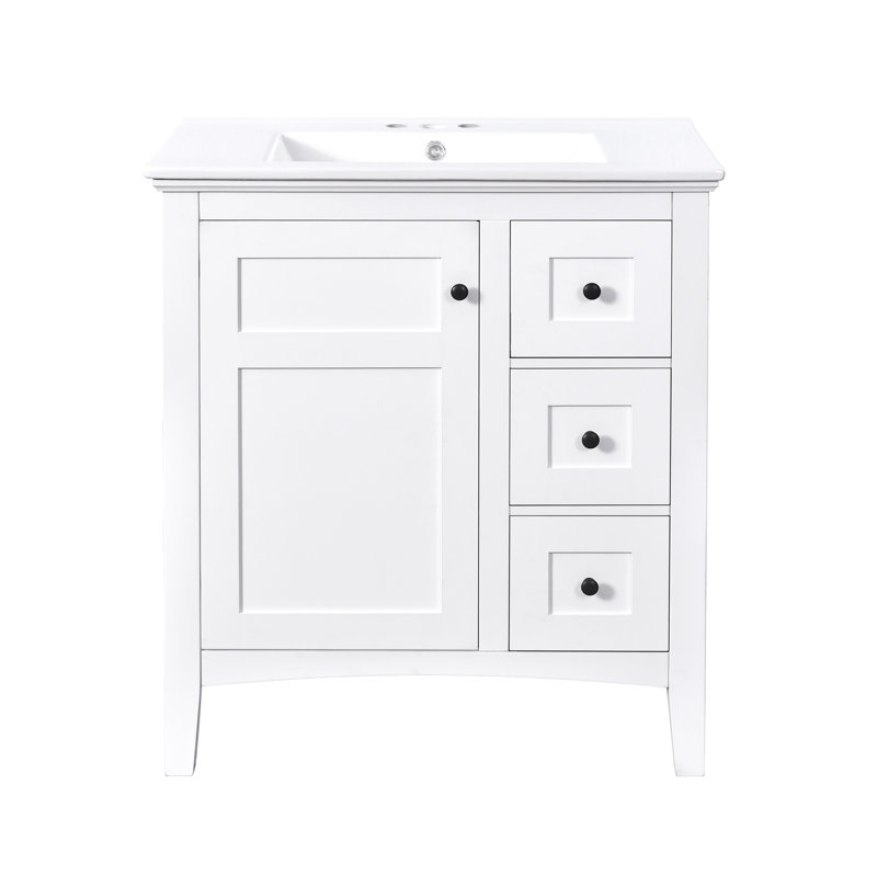 Meuble-lavabo moderne de 30 po avec lavabo en céramique, 3 tiroirs, meuble de rangement moderne en bois massif, idéal pour la maison
