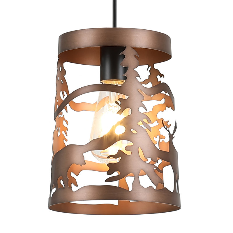Luminaire suspendu cylindrique 1 lumière Black Forest Deer & Bear, Bronze