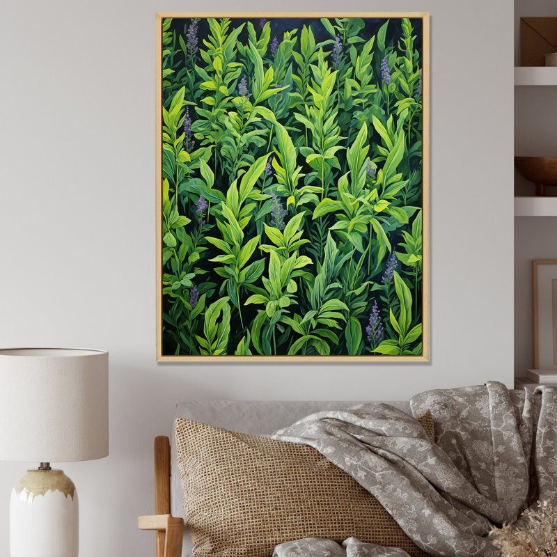 Herbes Tarragon Tales 2 - Art mural herbes florales, Cadre flottant brun, H 32 po x l 24 po