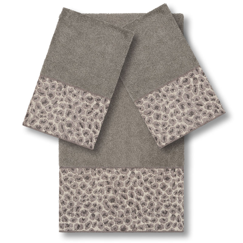 100% Turkish Cotton Spots 3 Piece Embellished Towel Set, Dark Gray