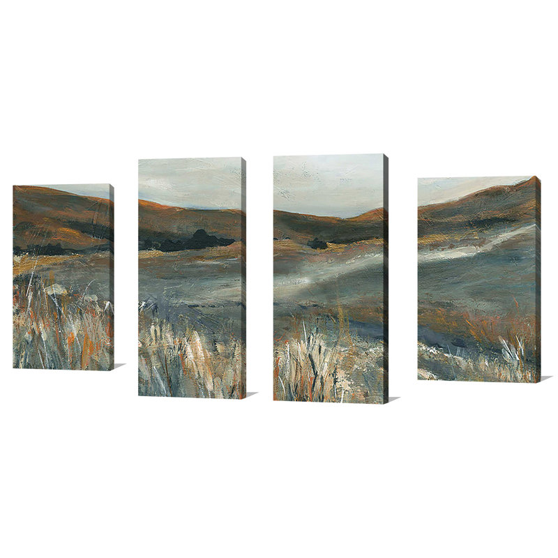 «Copper Sunset» - Ensemble de 4 peintures sur toile tendue, H 30 po x l 56 po x P 1 po