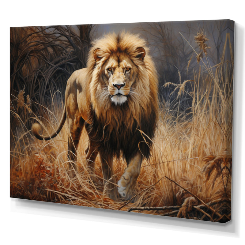 Lion réaliste réaliste II - Lion, art mural, Toile tendue, H 16 po x l 32 po x P 1 po