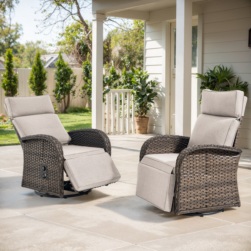 Arcturus Patio Recliner Swivel Chair With Adjustable Backrest & Footrest, All-Weather Outdoor Chaise Lounge Chair, Beige, 2