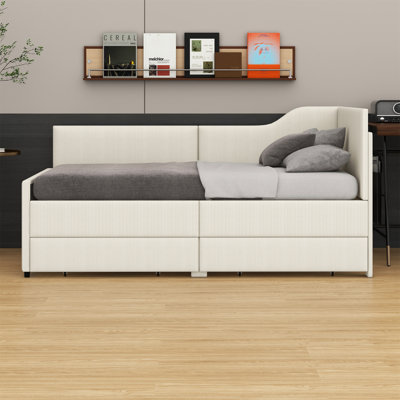 L-Shaped Upholstered Daybed With Storage Drawers