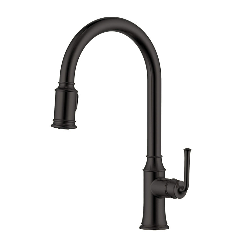 Ruvati Simoni Matte Black Pull Down Kitchen Faucet Single Handle Traditional Classic Style Gooseneck with Sprayer, Matte