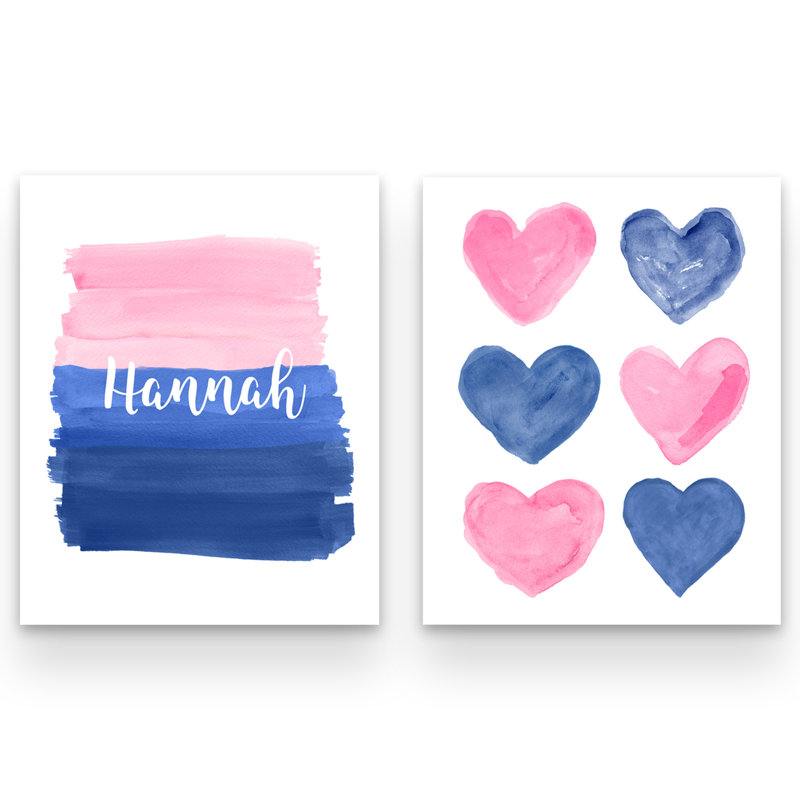 Imprimé rose et bleu marine pour chambre à coucher avec cœurs, H 14 po x l 11 po