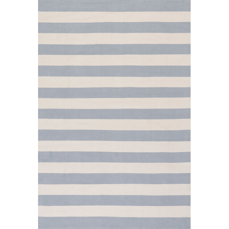 Banks Stripe Swedish Blue Handwoven Indoor/Outdoor Rug, Rectangle 6'8" x 9'6"