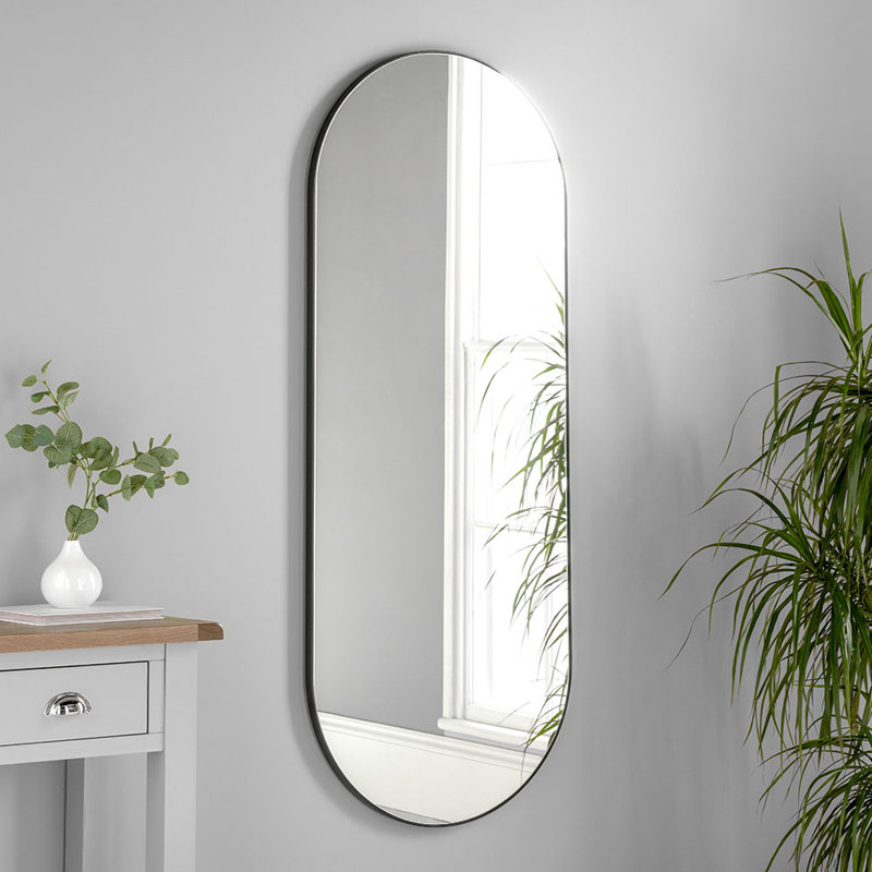Slimline Oval Wall Mirror, Black, 150cm H x 60cm W