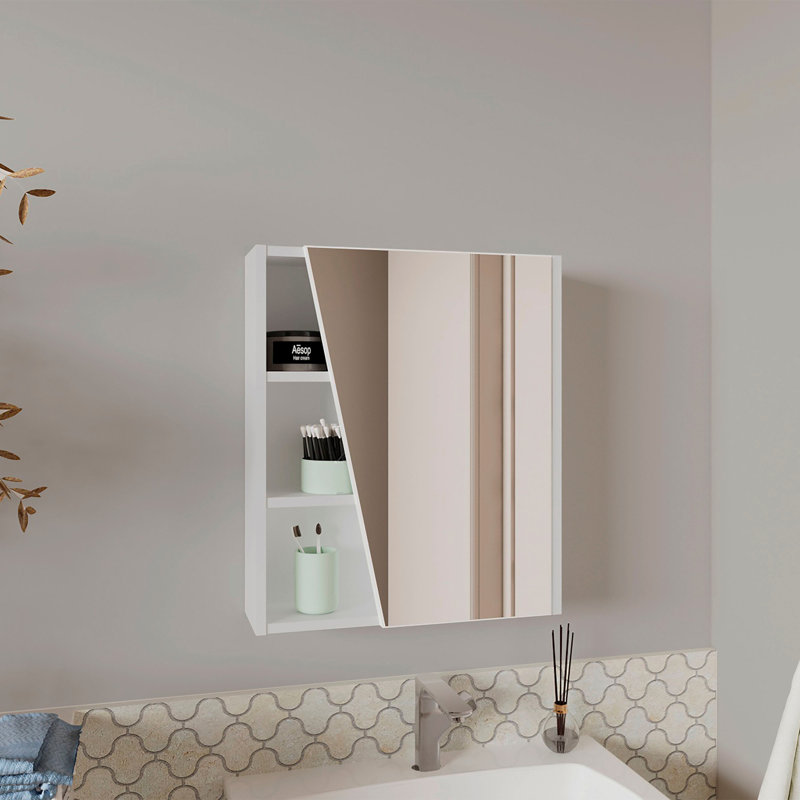 Pharmacie, 1 porte, 5 tablettes, 1 miroir, blanc