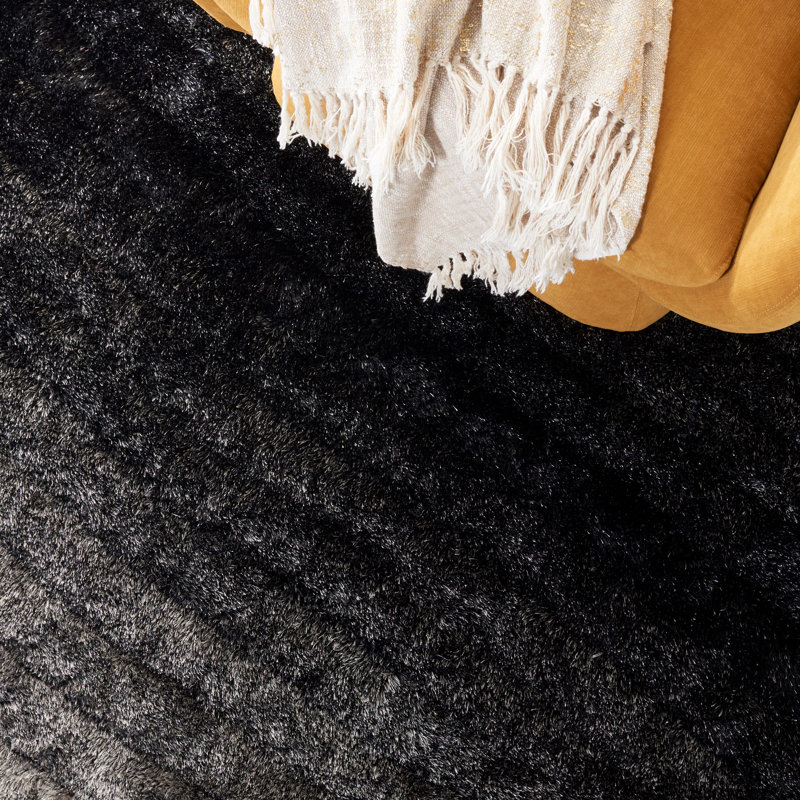 Cimah Shag Hand Tufted Performance Solid Color Rug, Round 6'