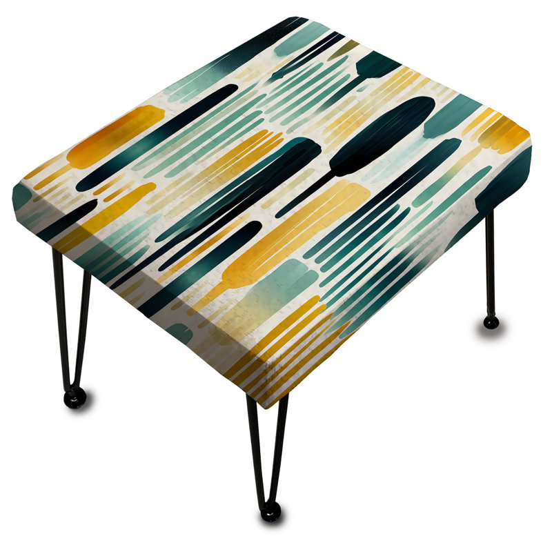 Green Adn Yellow Paint Striped Pattern - Striped Rectangle Ottoman