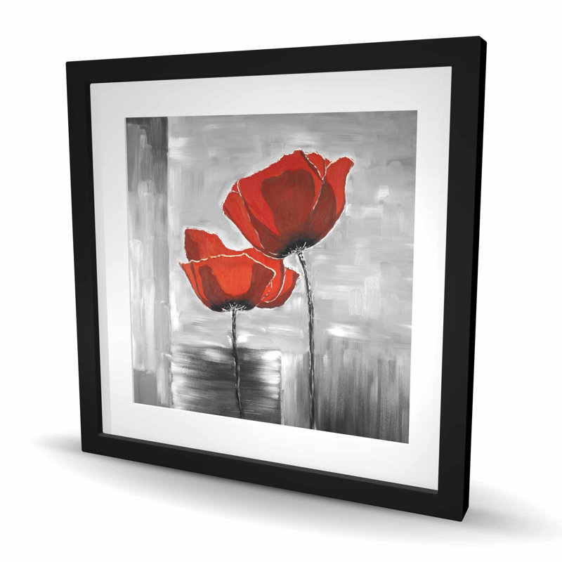 Two Red Flowers on Grayscale | Botanical Framed Print