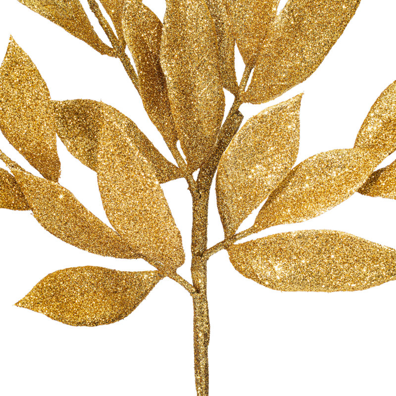 22" Glitter BayLeaf Artificial Christmas Spray, Gold, 22" H x 11" W x 1" D