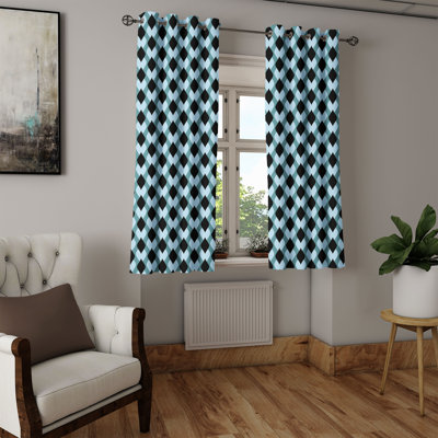 Rideau à œillets géométrique à 2 panneaux East Urban Home, 50 po, bleu ardoise noir