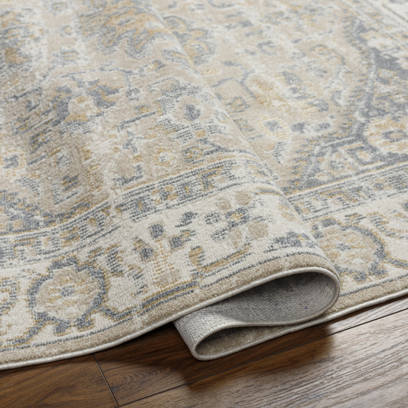 Kenn Oriental Machine Woven Polyester Area Rug in Gray/Beige, Rectangle 7'10" x 10'
