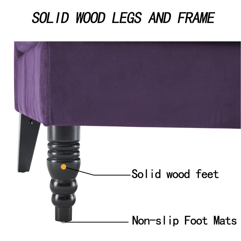 Banc rembourré en velours, Mauve, 55 po de largeur