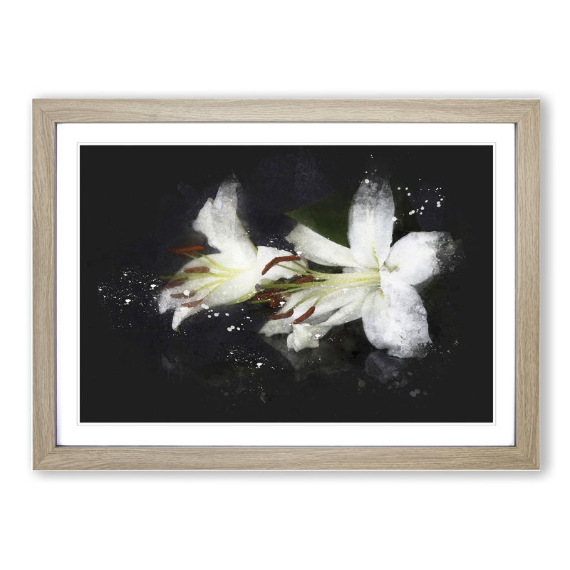 White Lily Flowers - Picture Frame Graphic Art, 36cm H x 48cm W x 2cm D, Oak Framed
