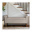 Banc de rangement rembourré beige avec siège rabattable, accoudoirs arrondis et pieds en bois massif