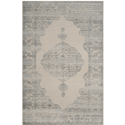 Tapis oriental gris / beige en laine / coton / soie artistique noué à la main Mathieu