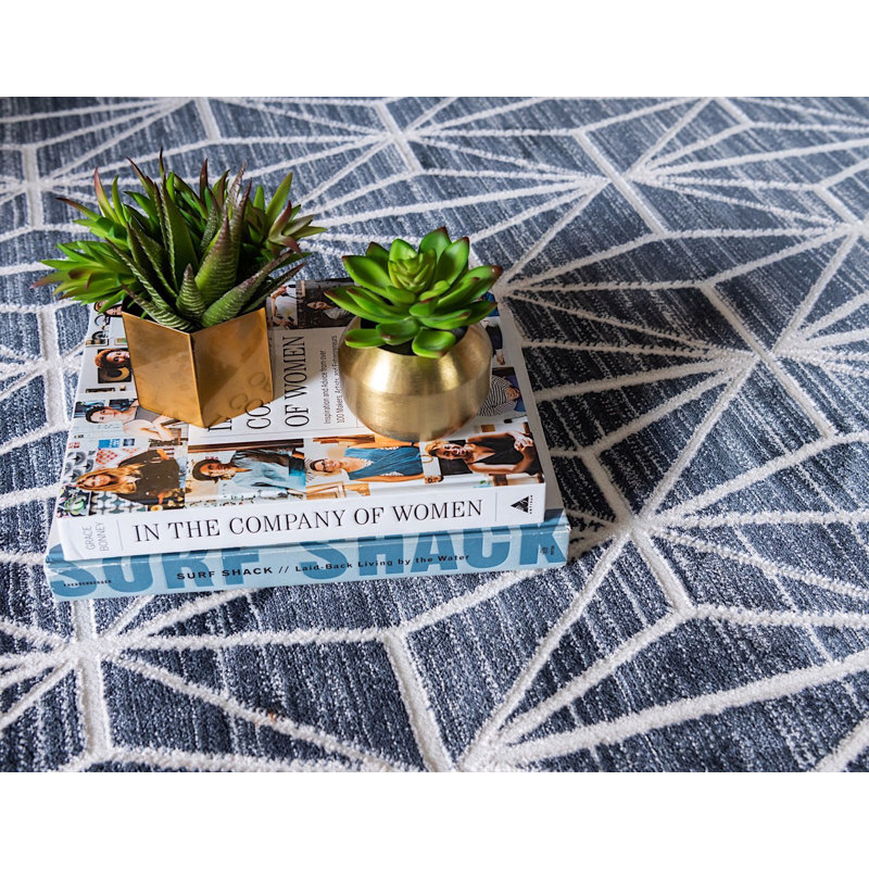 Tapis géométrique bleu / ivoire Heights, Rectangle 4 pi x 6 pi
