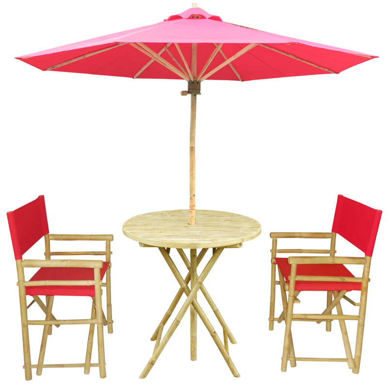 Ensemble de bistro 3 pièces avec parasol Sinta, Rouge