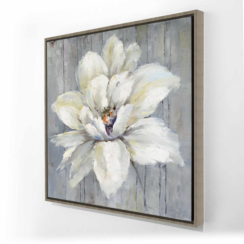 Fleur blanche sur bois - Toile encadrée rustique pour la décoration intérieure, Brun