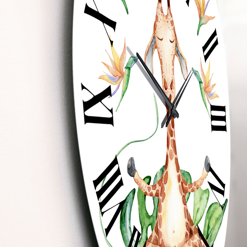 Dessin de girafe avec fleurs tropicales V - Horloge murale pour enfants, Grand