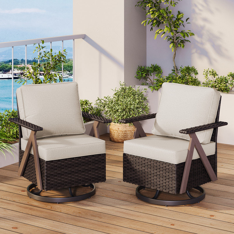 Polyethylene (PE) Wicker Outdoor Patio Sofa with Cushions, Beige