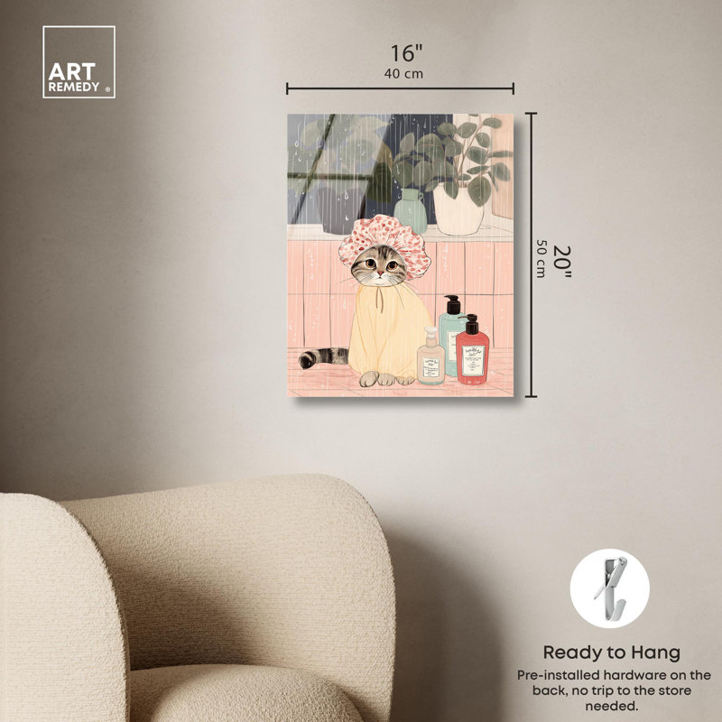 Reproduction d'acrylique de douche sur chat par Art Remedy, H 20 po x l 16 po